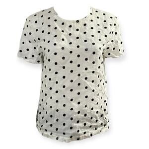 MaxMara Studio White Black Polka Dot Short Sleeve Ramie Top Size Large